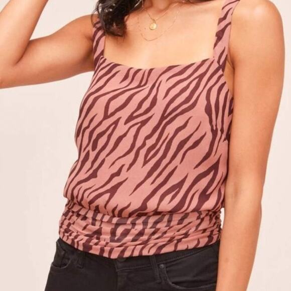 ASTR The Label Cross Back Tank Top XL Zebra Animal Print Pleated Pink Brown NEW - Picture 11 of 12
